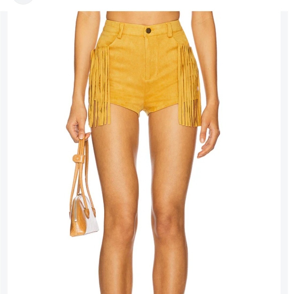 MORE TO COME Autumn Fringe Shorts Camel Faux Suede Revolve Size S NEW Festival